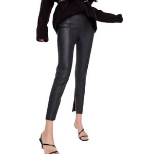 Zara Faux Leather Zip Hem Leggings